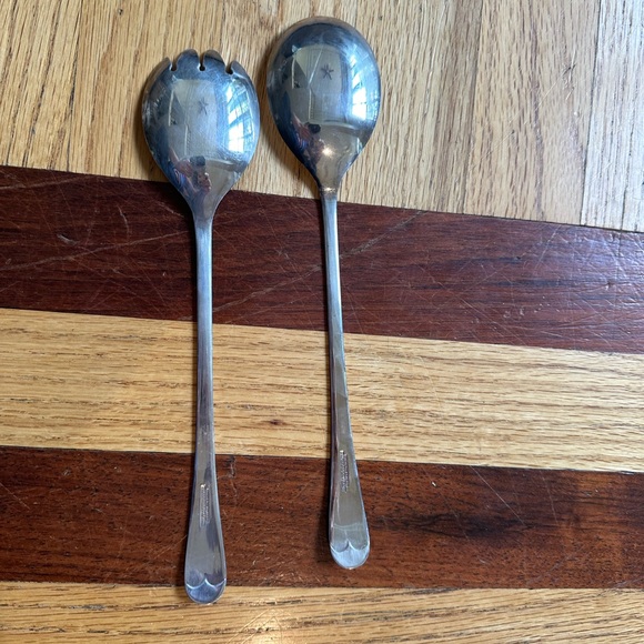Vintage Sheffield England Serving Set Silver Plated Salad Spoon & Fork - Picture 3 of 3